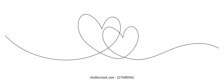 Two hearts continuous one line art drawing. Double heart wavy line. Vector illustration isolated on white.