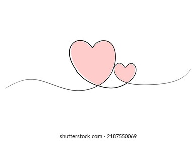 Two Hearts Continuous One Line Drawing. Valentines day concept. Hearts Couple Trendy Minimalist Illustration. Linear Love design. Vector illustration