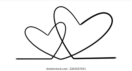 Ilustración del vector de dibujo de una línea continua de dos corazones