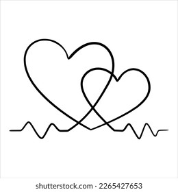 Two hearts continuous one line drawing vector illustration