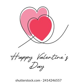 Two Hearts Continuous One Line Drawing. Valentines day concept. Hearts Couple Trendy Minimalist Illustration. Love Minimalist Contour Art. Vector illustration