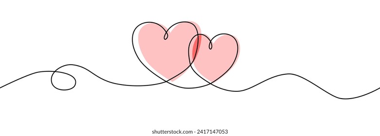 Two hearts with continuous one line of love sign. Minimal vector design.