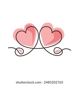 Dos Corazones Continuos Una Línea De Dibujo. Concepto de San Valentín. Ilustración minimalista de moda de la pareja de corazones. Amor Minimalista Contour Art. Vector