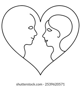 Two hearts Continuous One Line Drawing. Valentines day concept. hearts Couple Trendy minimalist Illustration. Love Minimalist Contour Art. Vector illustration on white background.