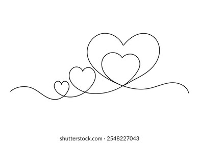 Two Hearts Continuous One Line Drawing Minimalist Illustration