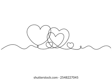 Two Hearts Continuous One Line Drawing Minimalist Illustration