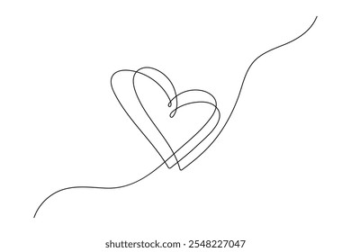 Two Hearts Continuous One Line Drawing Minimalist Illustration