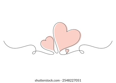 Two Hearts Continuous One Line Drawing Minimalist Illustration