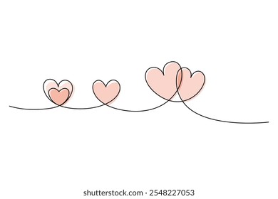 Two Hearts Continuous One Line Drawing Minimalist Illustration