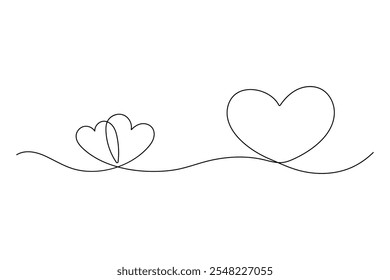 Two Hearts Continuous One Line Drawing Minimalist Illustration