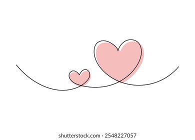 Two Hearts Continuous One Line Drawing Minimalist Illustration