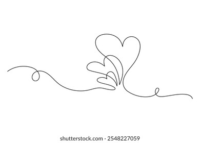 Two Hearts Continuous One Line Drawing Minimalist Illustration