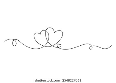 Two Hearts Continuous One Line Drawing Minimalist Illustration