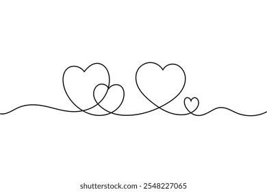 Two Hearts Continuous One Line Drawing Minimalist Illustration