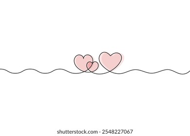 Two Hearts Continuous One Line Drawing Minimalist Illustration