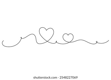 Two Hearts Continuous One Line Drawing Minimalist Illustration