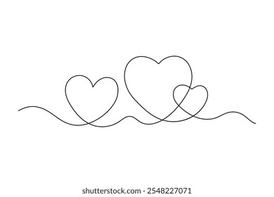 Two Hearts Continuous One Line Drawing Minimalist Illustration