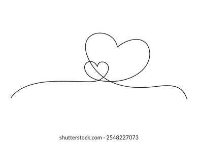 Two Hearts Continuous One Line Drawing Minimalist Illustration