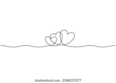 Two Hearts Continuous One Line Drawing Minimalist Illustration