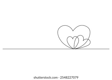 Two Hearts Continuous One Line Drawing Minimalist Illustration