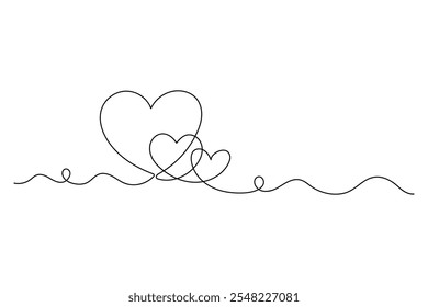 Two Hearts Continuous One Line Drawing Minimalist Illustration