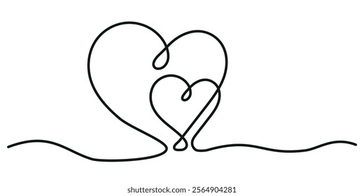 Two Hearts Continuous One Line Drawing vector illustration. Symbol of feelings, affection, and relationship.