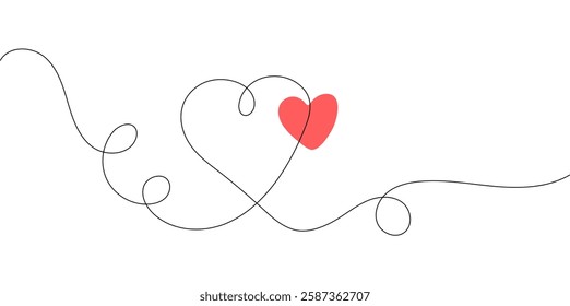 Two hearts continuous one line drawing. Minimalist and modern love symbol. Simple outline illustration for