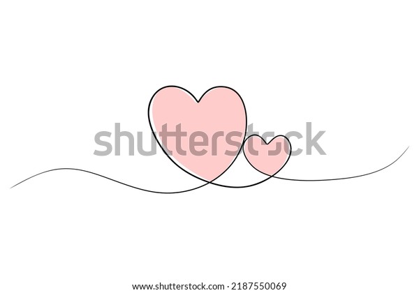 Two Hearts Continuous One Line Drawing.\
Valentines day concept. Hearts Couple Trendy Minimalist\
Illustration. Linear Love design. Vector\
illustration