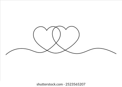 
Dois corações desenho contínuo de uma única linha ilustração vetorial isolado no fundo branco

