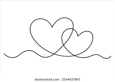 Two hearts continuous single line art drawing  Vector illustration isolated on white background
