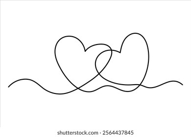 Two hearts continuous single line art drawing  Vector illustration isolated on white background
