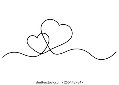 Two hearts continuous single line art drawing  Vector illustration isolated on white background
