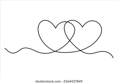 Two hearts continuous single line art drawing  Vector illustration isolated on white background
