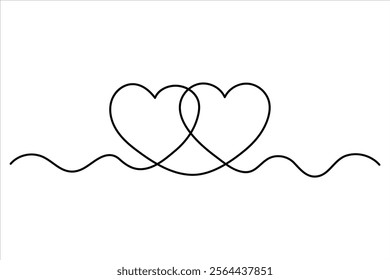 Two hearts continuous single line art drawing  Vector illustration isolated on white background
