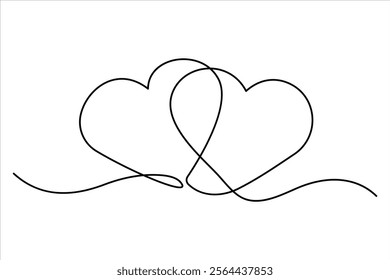 Two hearts continuous single line art drawing  Vector illustration isolated on white background
