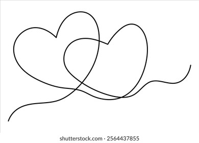 Two hearts continuous single line art drawing  Vector illustration isolated on white background
