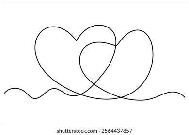 Two hearts continuous single line art drawing  Vector illustration isolated on white background
