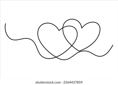 Two hearts continuous single line art drawing  Vector illustration isolated on white background
