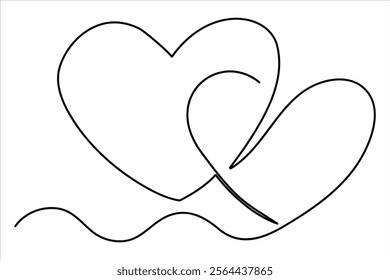 Two hearts continuous single line art drawing  Vector illustration isolated on white background
