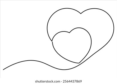 Two hearts continuous single line art drawing  Vector illustration isolated on white background
