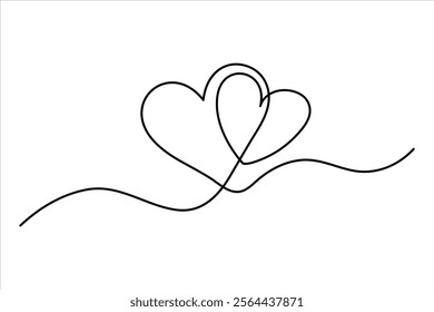 Two hearts continuous single line art drawing  Vector illustration isolated on white background
