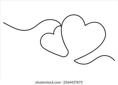 Two hearts continuous single line art drawing  Vector illustration isolated on white background
