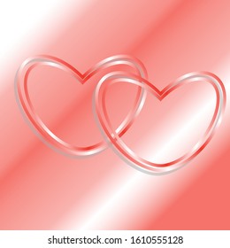 Two hearts of contours. Gradient drawing on a gradient background. An emblem or symbol of love and romance. Postcard on the day of the wedding.