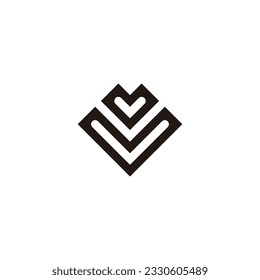 Two hearts, curve and square geometric symbol simple logo vector