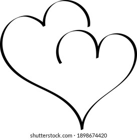 Two Hearts Drawn Black Outline Romantic Stock Vector (Royalty Free ...