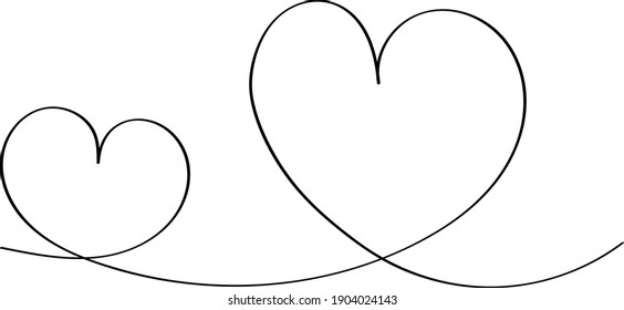 Two hearts are drawn in black outline, romantic icon for Valentine's Day. Love symbol in doodle style, vector for web design.
