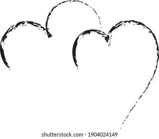 Dos corazones son dibujados con contorno negro, icono romántico para el Día de San Valentín. Símbolo de amor en estilo doodle, vector para el diseño web.
