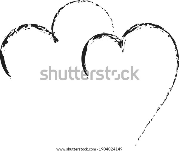Two Hearts Drawn Black Outline Romantic Stock Vector (Royalty Free ...