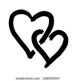 Two hearts drawn by hand. Two hearts entwined. Illustration vector