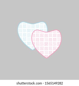 Two hearts filled with ornament. Pattern design postcard, romance, vector illustratie.